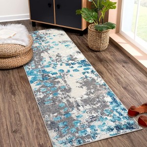 Machine Washable Area Rug, Non Slip Modern Abstract Carpet with Boho Watercolor Design, Low Pile Throw Rug for Living Room - 1 of 4