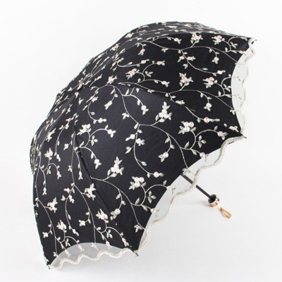 BEAFUP Embroidered Double Layer Lace Umbrella -Sun Protection, Compact 3-Fold Design for Women,Lightweight & Durable for Rainy/Sunny Days