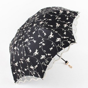 BEAFUP Embroidered Double Layer Lace Umbrella -Sun Protection, Compact 3-Fold Design for Women,Lightweight & Durable for Rainy/Sunny Days - 1 of 4