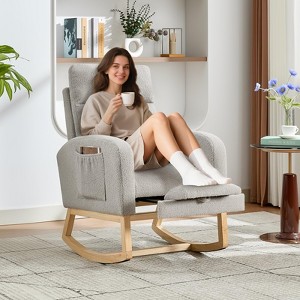 Nursery Rocking Chair with Adjustable Footrest, Glider Chair for Nursery with Two Side Pockets - 1 of 4