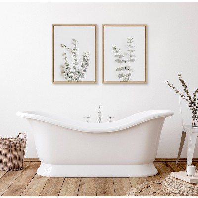 Set of 2 Neutral Botanical Canvas Prints with Natural Frames