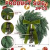 2 Pcs Small Norfolk Wreath with Cypress Cow Bells and Velvet Ribbon Bow Faux Pine Greenery Winter Wreath for Kitchen Cabinet - 2 of 4