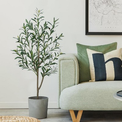 MaseiKar Artificial Olive Tree, 4ft Tall Fake Floor Plant with Plastic Pot for Office and Home Decor, Decorative Artificial Plant for Indoors Outdoors