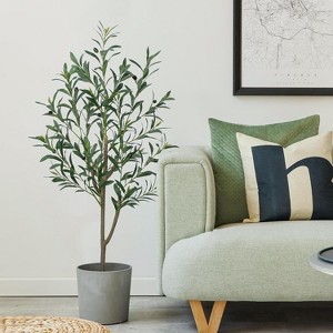 MaseiKar Artificial Olive Tree, 4ft Tall Fake Floor Plant with Plastic Pot for Office and Home Decor, Decorative Artificial Plant for Indoors Outdoors - 1 of 4