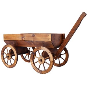 DOMETOUR Wood Wagon Flower Planter Pot Stand W/Wheels Home Garden Outdoor Decor - 1 of 4
