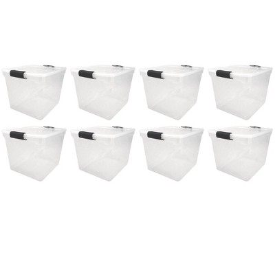 Farmlyn Creek Plastic Storage Baskets, White Nesting Bin Containers with Grey Handles (4 Pack)