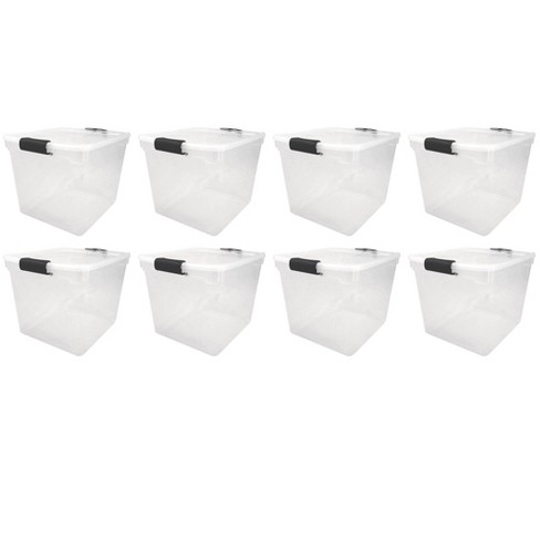 Farmlyn Creek Plastic Storage Baskets, White Nesting Bin Containers with Grey Handles (4 Pack)