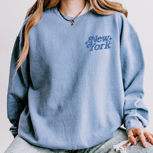 Simply Sage Market Embroidered New York Stars Lightweight Garment Dyed Sweatshirt - 1 of 4