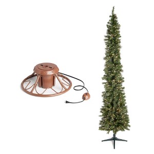 Home Heritage 1-1.75" Christmas Tree Base Rotating Metal Stand with Stanley 9' Skinny Pencil 350 Pre-Lit White Lights Artificial Christmas Tree - 1 of 4