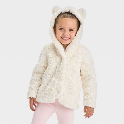 Baby Girls' Solid Faux Fur Jacket - Cat & Jack™ Off-White Newborn