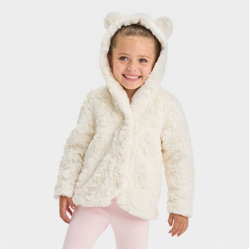 Toddler Faux Fur Bear Jacket - Cat & Jack™ Off-White - image 1 of 3