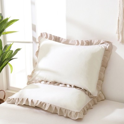 Reversible Pillow Cover – Soft Shabby Chic Ruffled Pillowcases, Wrinkle Resistant, Envelope Closure, Queen/King/Body