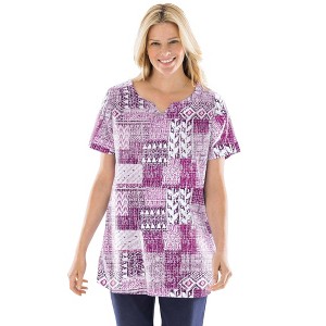 Woman Within Women's Plus Size 7-Day Print Patchwork Knit Tunic - 1 of 4