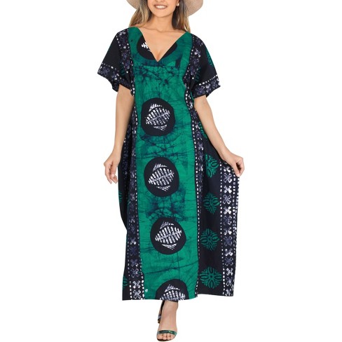 La Leela Women s Summer Loose Caftan Maxi Night Evening Gown Loungewear Dashiki House Dresses For Women 3x 4x Green Leaf Target