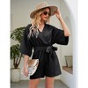 Rompers for Women 2023 Summer Casual V Neck Short Jumpsuits Belted Wrap Flared Half Sleeve Waist Tie Romper - 3 of 4