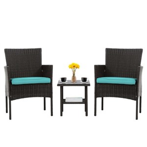 BestMassage 3-Piece Outdoor Patio Furniture Set Rattan Wicker Conversation Set - 1 of 4