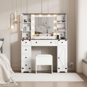 Makeup Vanity Desk with Mirror & Lights, 6 Drawers, 2 Cabinets, Stool & Charging Station for Bedroom - 1 of 4
