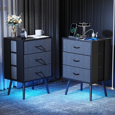 Gulches 2-Pack Modern Nightstand with Charging Station & LED Light - Stylish Bedside Tables