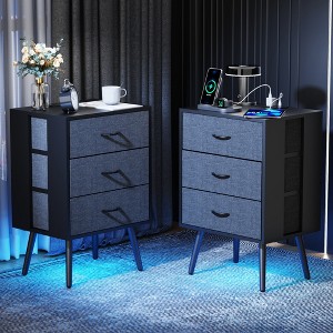 Gulches 2-Pack Modern Nightstand with Charging Station & LED Light - Stylish Bedside Tables - 1 of 4