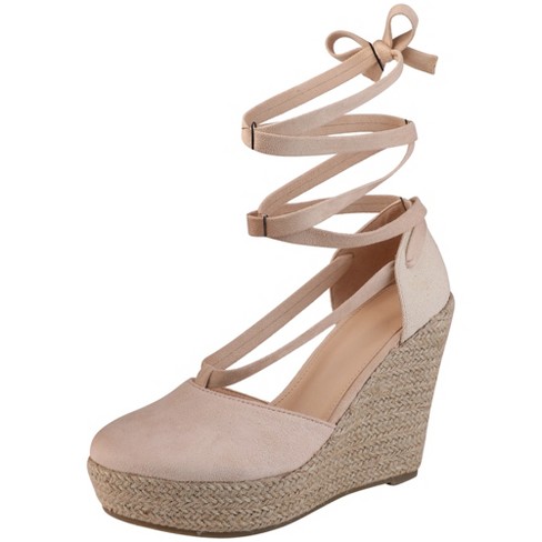 Perphy Women's Slingback Crisscross Espadrille Wedge Heel Sandals Nude 8.5