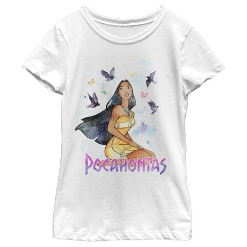 Girl s Pocahontas Free Spirit Watercolor T Shirt White Small