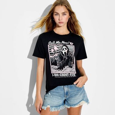 Women's Call Me Now Short Sleeve Graphic T-Shirt - Black XXS