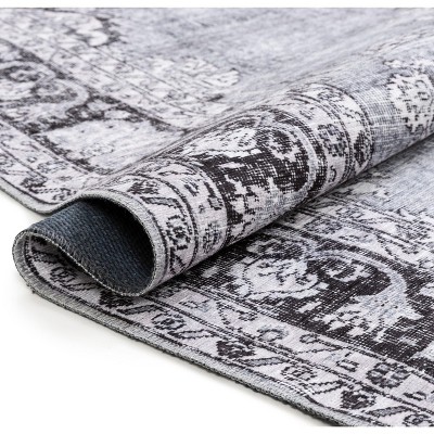 Gray 8' x 10' Synthetic Medallion Washable Area Rug