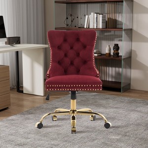 Aortzio Velvet Upholstered Office Chair,Swivel Task Chair With Golden Metal Base - 1 of 4