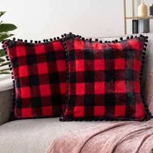 PAVILIA Set of 2 Pom Pom Throw Pillow Covers, Decorative Pompom Fringe Square Cushion Cases for Couch Sofa Bed - 1 of 4