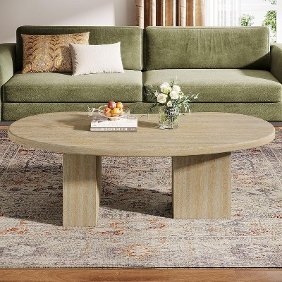 Tribesigns 45.28-Inch Coffee Table for Living Room, Oval Wood Center Cocktail Table with Asymmetric Pedestal