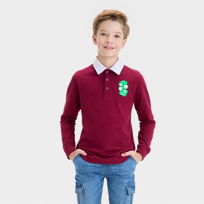 Kids' Lunar New Year Long Sleeve Polo Shirt - Burgundy L