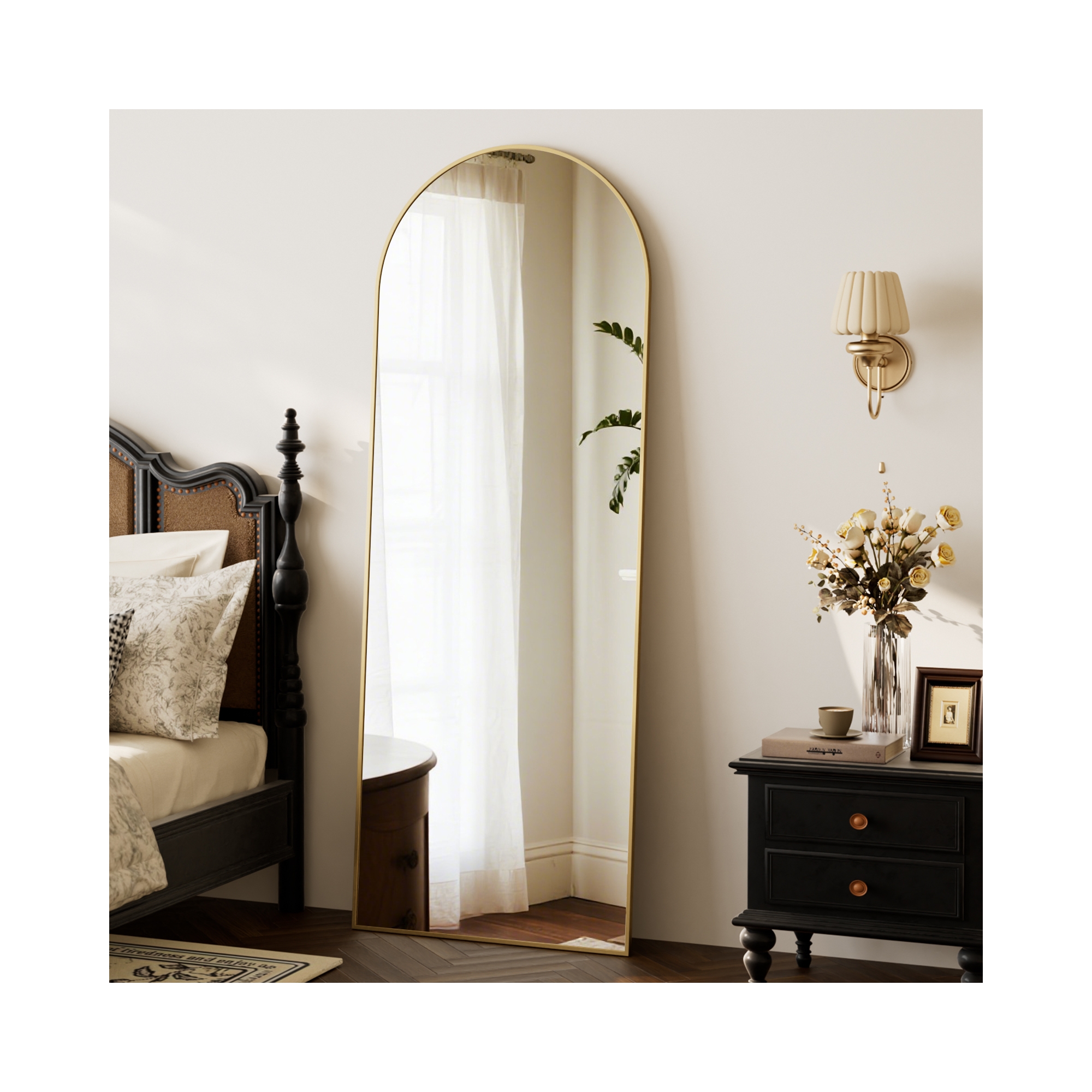 BEAUTYPEAK Arched Full Length Mirror with Stand - Gold