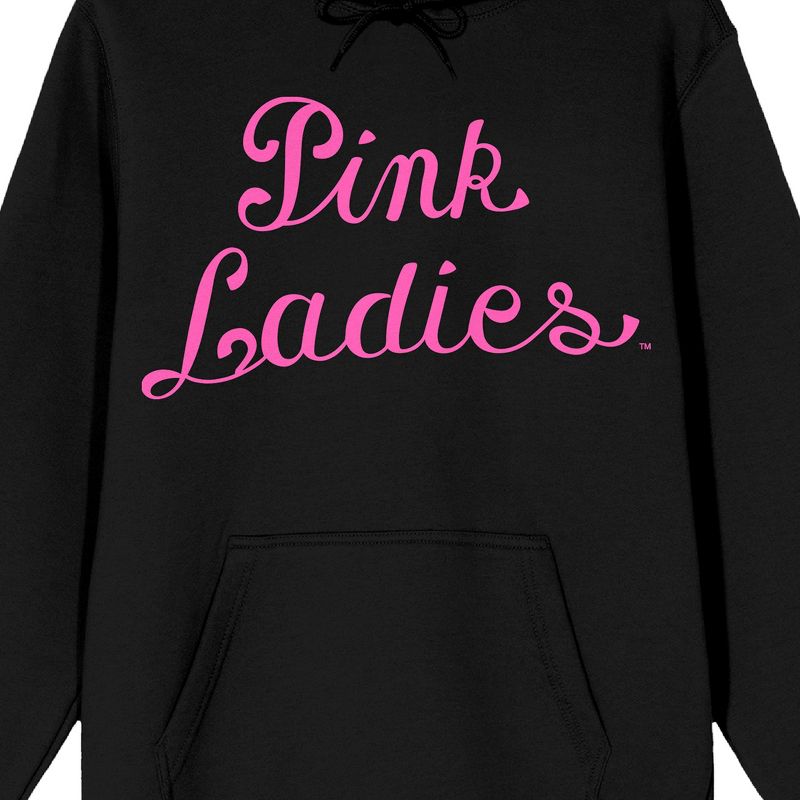 Grease Pink Ladies Long Sleeve Adult Black Hooded Sweatshirt, 2 of 4