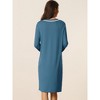cheibear Women's Button Down V Neck Long Sleeve Pajama Nightshirt Dress - 3 of 4