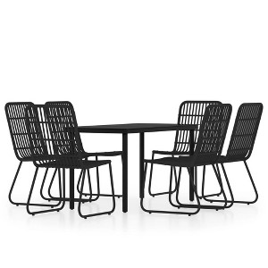 vidaXL Patio Dining Set Seat 7 Piece Black 55.1" Table Length - Powder-coated Steel, Glass, PE Rattan - 1 of 4
