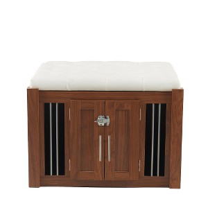 Akoasm 30.25 in. W Luxury Wooden 2 in 1 Dog Crate with Soft Padded Seat For Bedroom and Living Room-Brown - 1 of 4