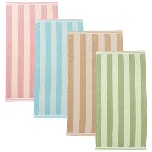 Cabana Striped 100% Cotton 4 Pack Beach Towel - 8 Set Case Pack