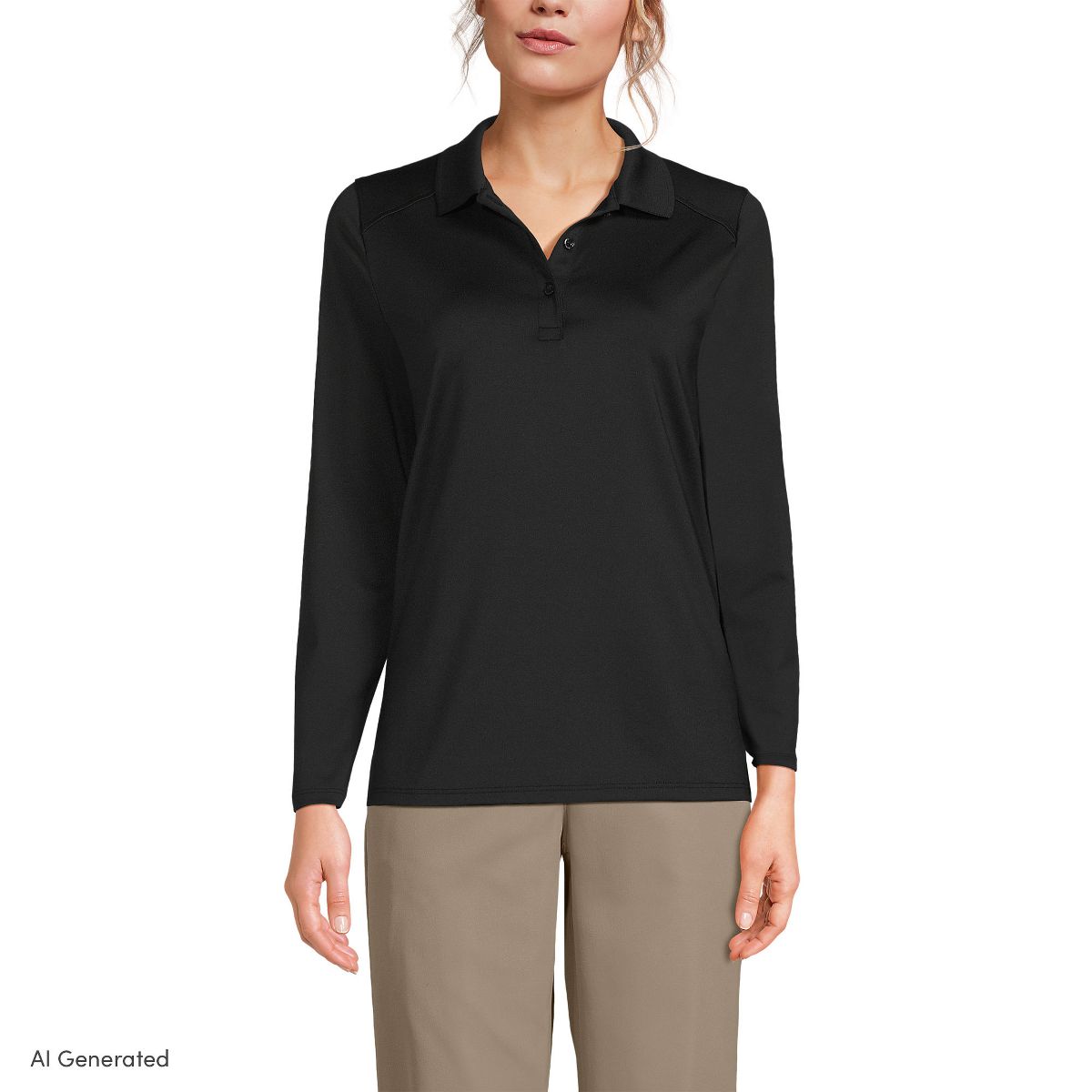 Lands' End School Uniform Women's Long Sleeve Feminine Fit Rapid Dry Polo Shirt