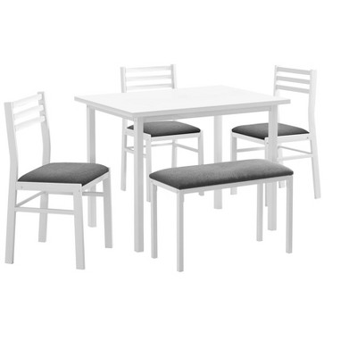 White Metal and Laminate 40" Rectangular Dining Set with 4 Chairs
