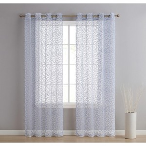 HLC.ME Audrey Embroidered Sheer Voile Light Filtering Grommet Curtain Panels - Set of 2 - 1 of 4