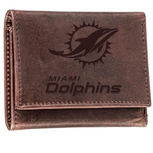 Evergreen NFL Miami Dolphins Brown Leather Trifold Wallet Officially Licensed with Gift Box - 1 of 1