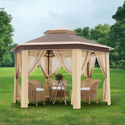 Outdoor Patio Gazebo 13'x13' with Expansion Bolts, Heavy Duty Party Tent & Shelter with 6 Zippered Mesh Netting