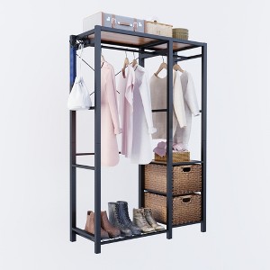 Dexmalle Heavy Duty Clothes Drying Rack with 2 Wicker Drawers,Brown - 1 of 4