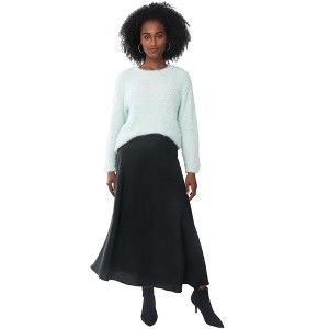 ellos Plus Size Satin Maxi Skirt With Elastic Waist & Side Zipper - 1 of 4