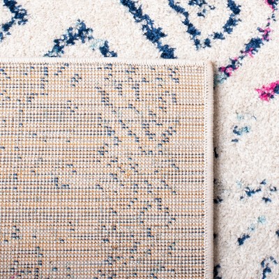 Ivory and Fuchsia Square Boho Chic Area Rug