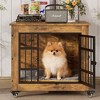 27.1" Dog Crate Furniture with Cushion and Wheels, Wooden Dog Kennel Indoor for Small Dogs, Rustic Brown - 2 of 4