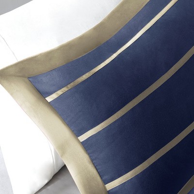 Navy and Khaki Twin Microfiber Striped Comforter Set
