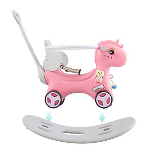Toddler Rocking Horse Balance Bike Ride On Toys with Balance Plate Push Handle Backrest Christmas Birthday Giftsfor Girls Boys Pink - 1 of 4