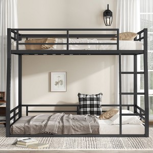 Sapphtopaz Space-Saving Metal Frame Bunk Bed for Teens/Adults, Simple Bed Frame with Guardrails for Bedroom, Kids Room, No Box Spring Needed - 1 of 4