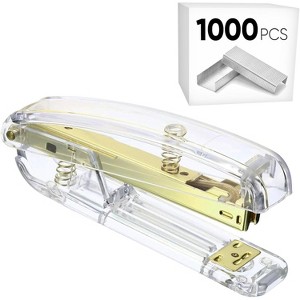 HTUTWOO Office Desk Stapler with 1000 24/6 Staples, Transparent Clear Durable Acrylic Fashion Shape, for Office Home School - 1 of 4